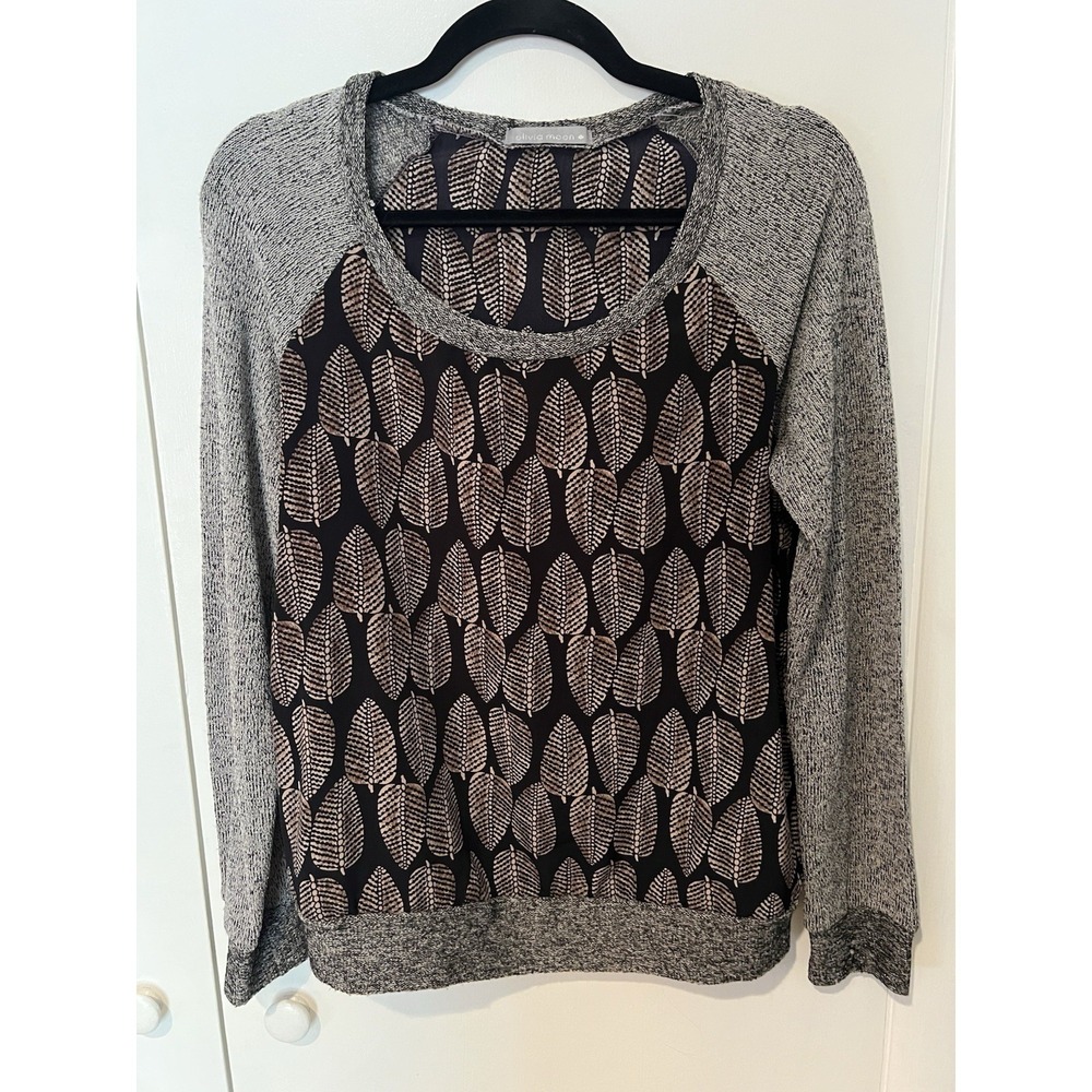 Olivia Moon Women's Medium Long Sleeve Thin Blouse Leaf Detail Knit Sleeves